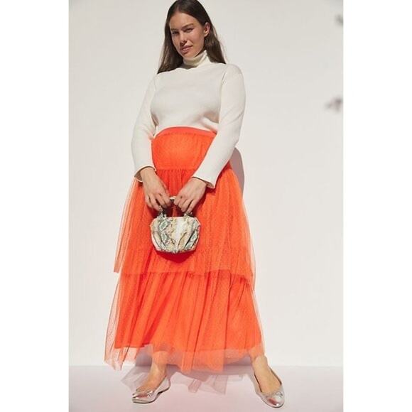 Anthropologie Evelyn Tulle Tiered Midi Maxi Skirt - Picture 6 of 8